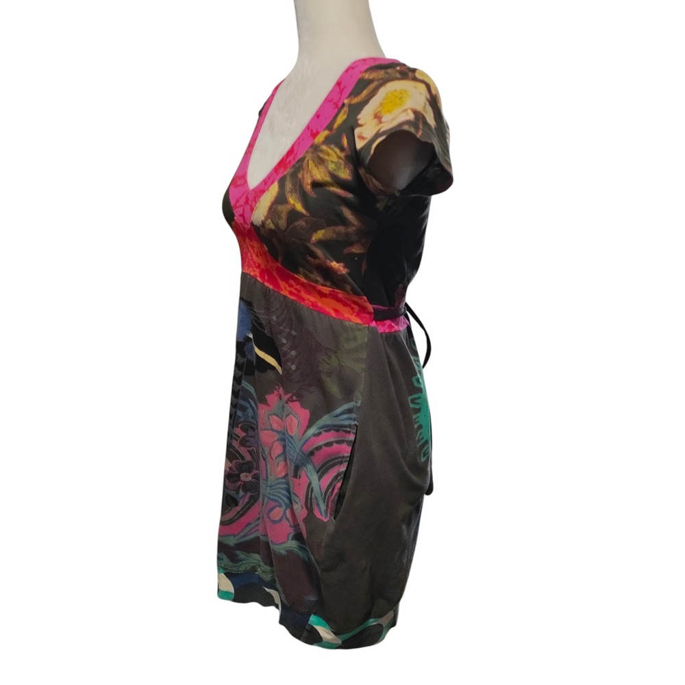 Desigual Asian Geisha Print Dress Short Sleeve Art Y2K Colorful XS / S FLAW - Picture 5 of 12